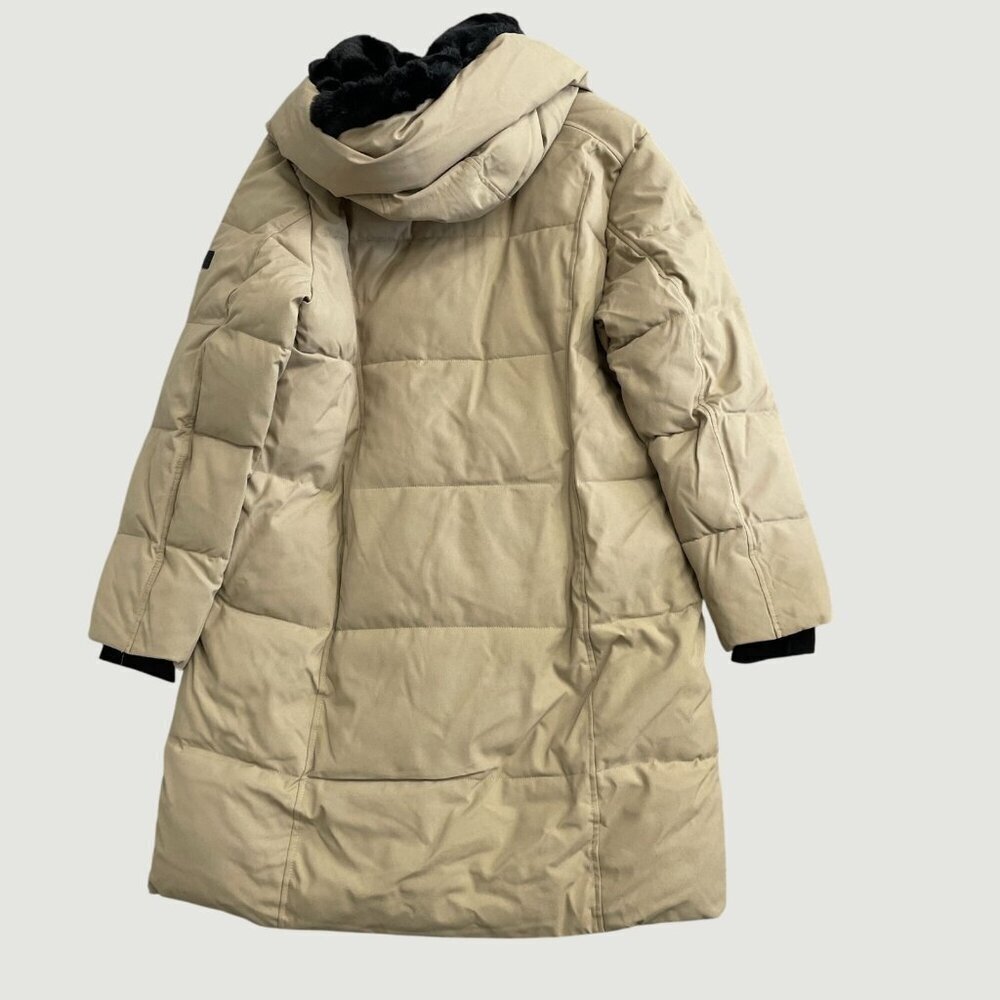 NWOT Calvin Klein Women's XL Hooded Puffer Coat Beige Faux Fur Lined Full Zip - Picture 3 of 10
